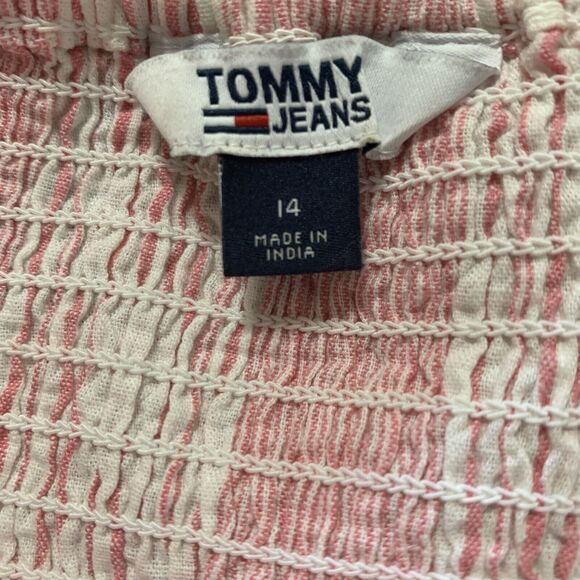 Tommy Jeans Crop Top Women 14 Pink White Sleeveless Hilfiger Logo Preppy Summer - Picture 3 of 15